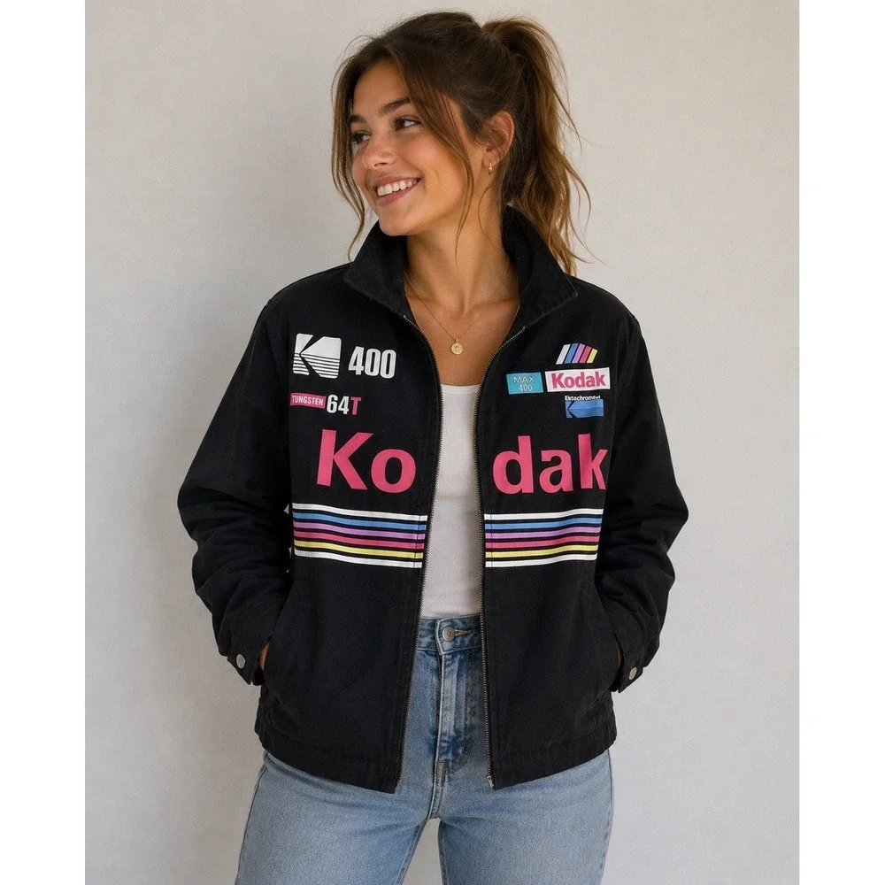 KODAK RACING Jacket LARGE 2018 Retro Forever21 Film Camera Ektachrome Ultra